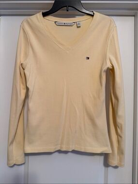 Tommy Hilfiger Pale Yellow V-Neck Long Sleeve Top